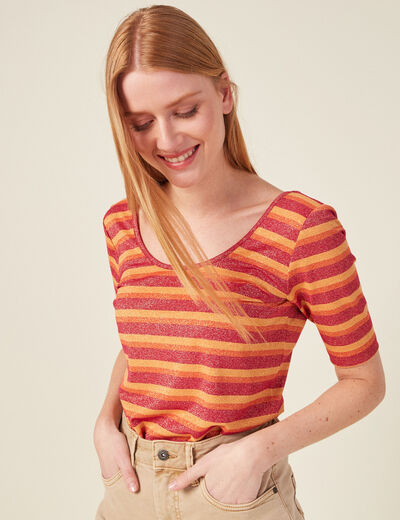 T-shirt manches courtes rouge clair femme