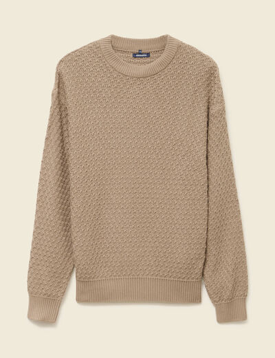 Pull col rond en coton taupe homme