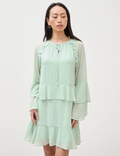 Robe courte &eacute;vas&eacute;e manches longues vert pastel femme
