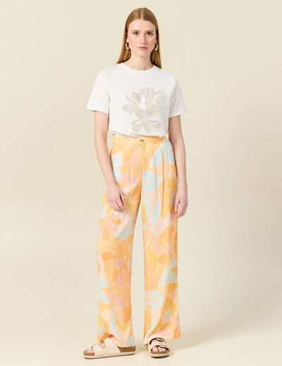 Pantalon large fluide orange clair femme