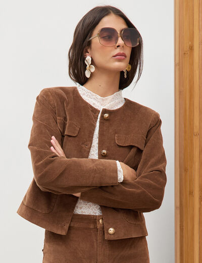 Veste manches longues en velours vieux rose femme