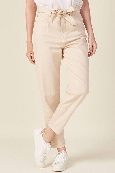 Jeans slouchy ceinturé denim blanc femme