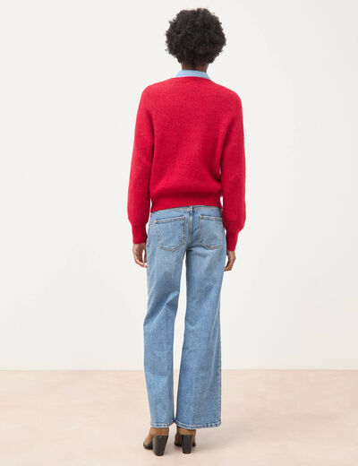 Pull droit col rond manches longues rouge femme