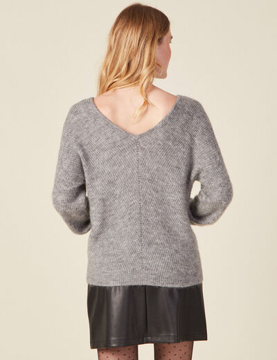 Pull manches longues 2-en-1 gris femme