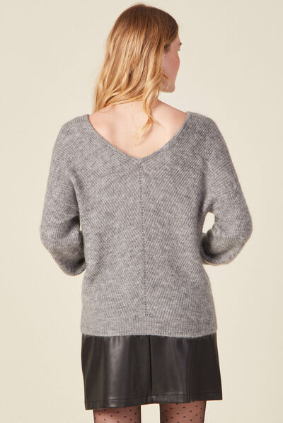 Pull manches longues 2-en-1 gris femme