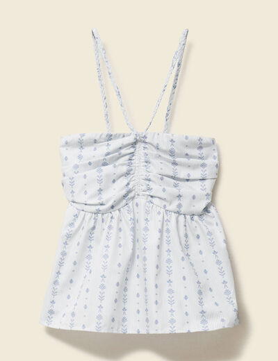 Top col droit à bretelles en coton bleu clair femme