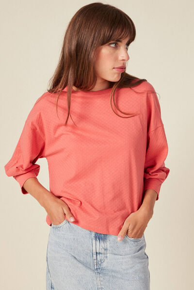 T-shirt manches 3/4 terracotta femme
