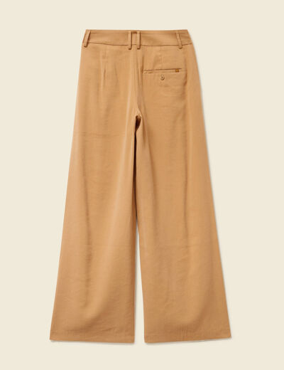 Pantalon large taille haute marron clair femme