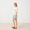 Pull droit court en coton ecru femme