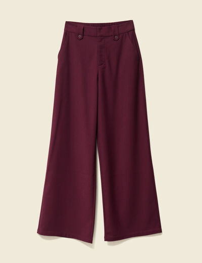 Pantalon large taille haute prune femme