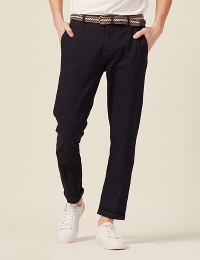 Pantalon chino ceinturé bleu foncé homme