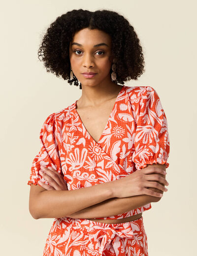 Blouse manches courtes orange foncé femme