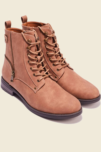 Bottines avec détails zippés marron femme