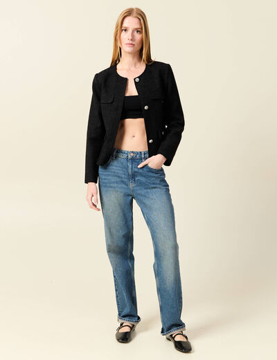 Veste manches longues en tweed noir femme