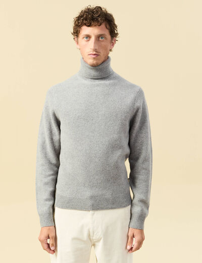 Pull droit col montant gris homme