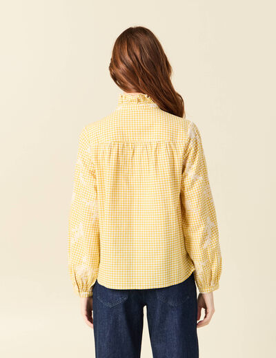 Chemise vichy manches longues en coton jaune femme