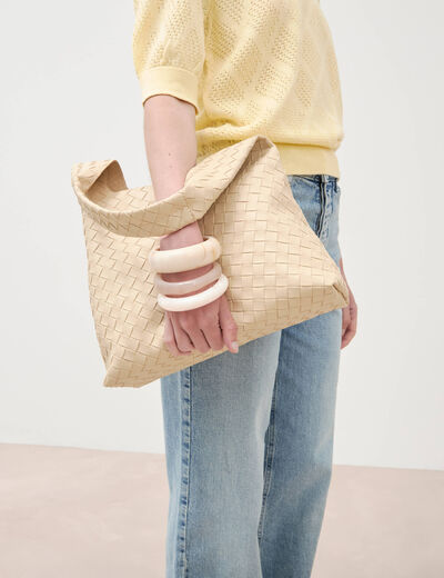 Sac bandouli&egrave;re tress&eacute; ivoire femme