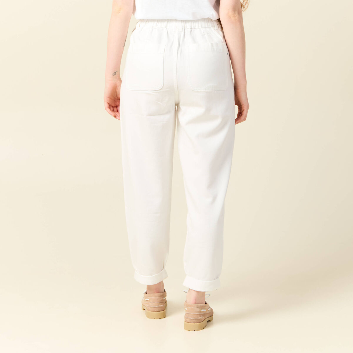 Jeans slouchy taille haute denim blanc femme