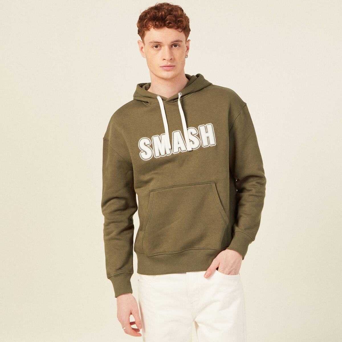 Sweat à capuche taupe homme