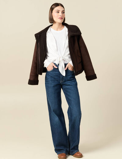 Jeans large taille haute denim brut femme