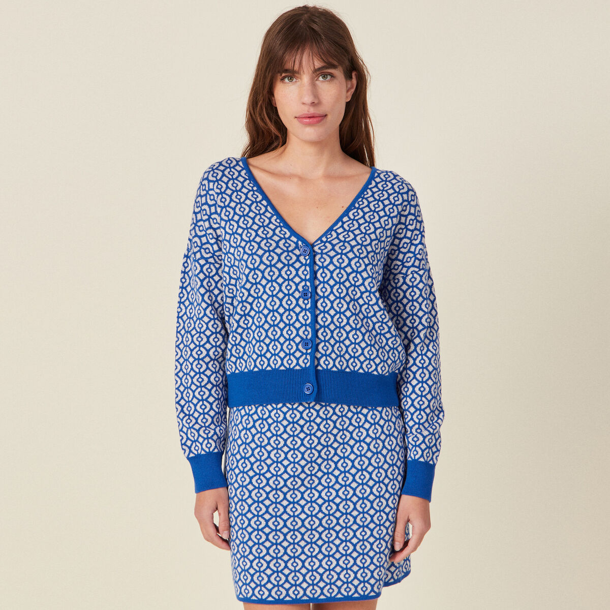 Gilet manches longues boutonné bleu femme