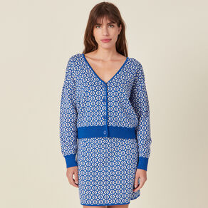 Gilet manches longues boutonné bleu femme