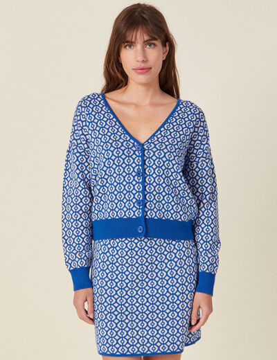 Gilet manches longues boutonné bleu femme