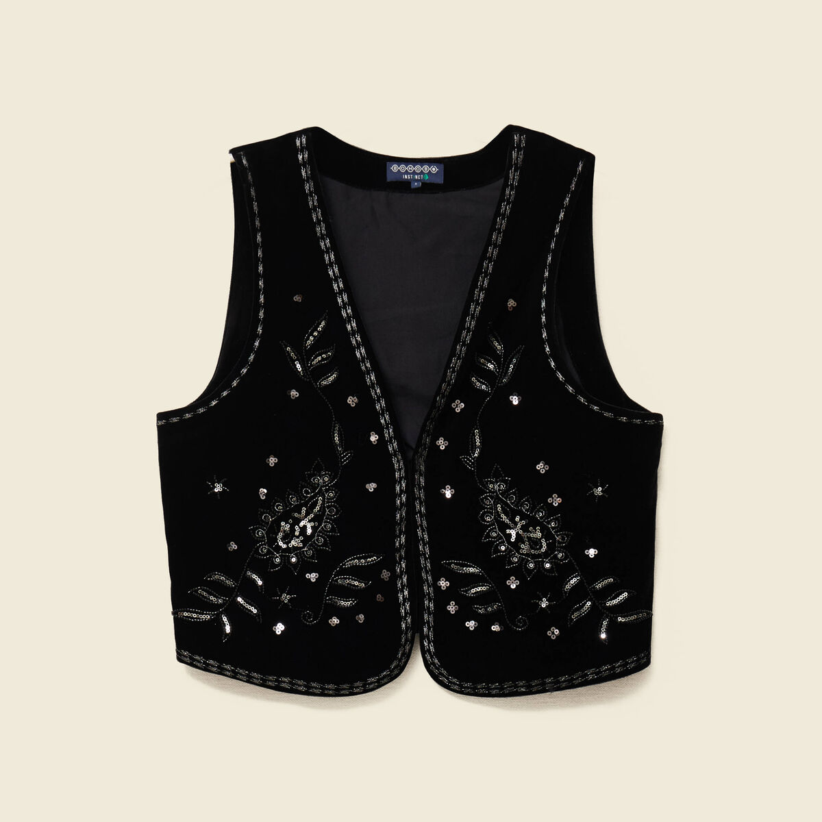 Veston court droit en velours noir femme