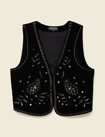 Veston court droit en velours noir femme