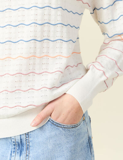 Pull manches longues ajouré ecru femme