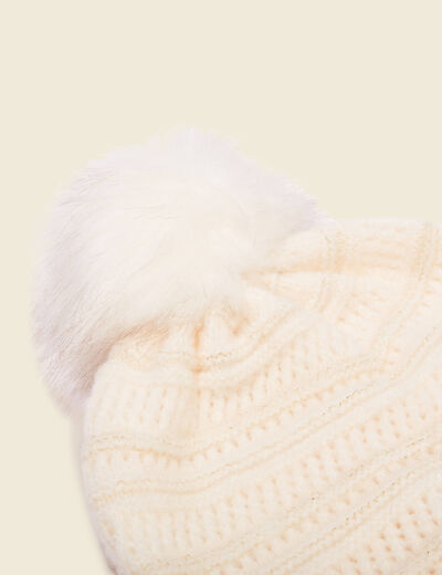 Bonnet à pompon ecru femme