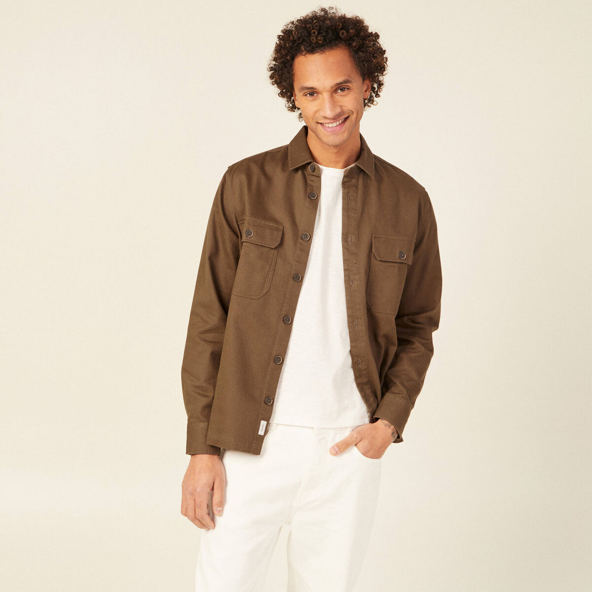 Surchemise manches longues taupe homme