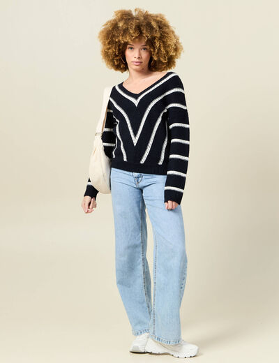 Pull manches longues bleu marine femme
