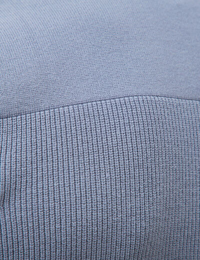 Pull manches longues col rond bleu gris homme