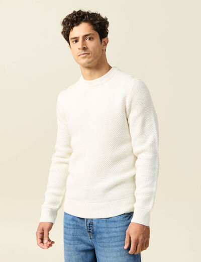 Pull col rond ecru homme