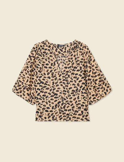 Blouse manches courtes marron clair femme