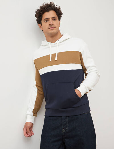 Sweat &agrave; capuche manches longues ecru homme