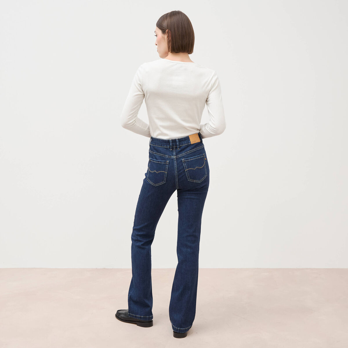 Jeans bootcut taille haute denim brut femme