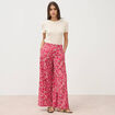 Pantalon large taille haute rouge cerise femme