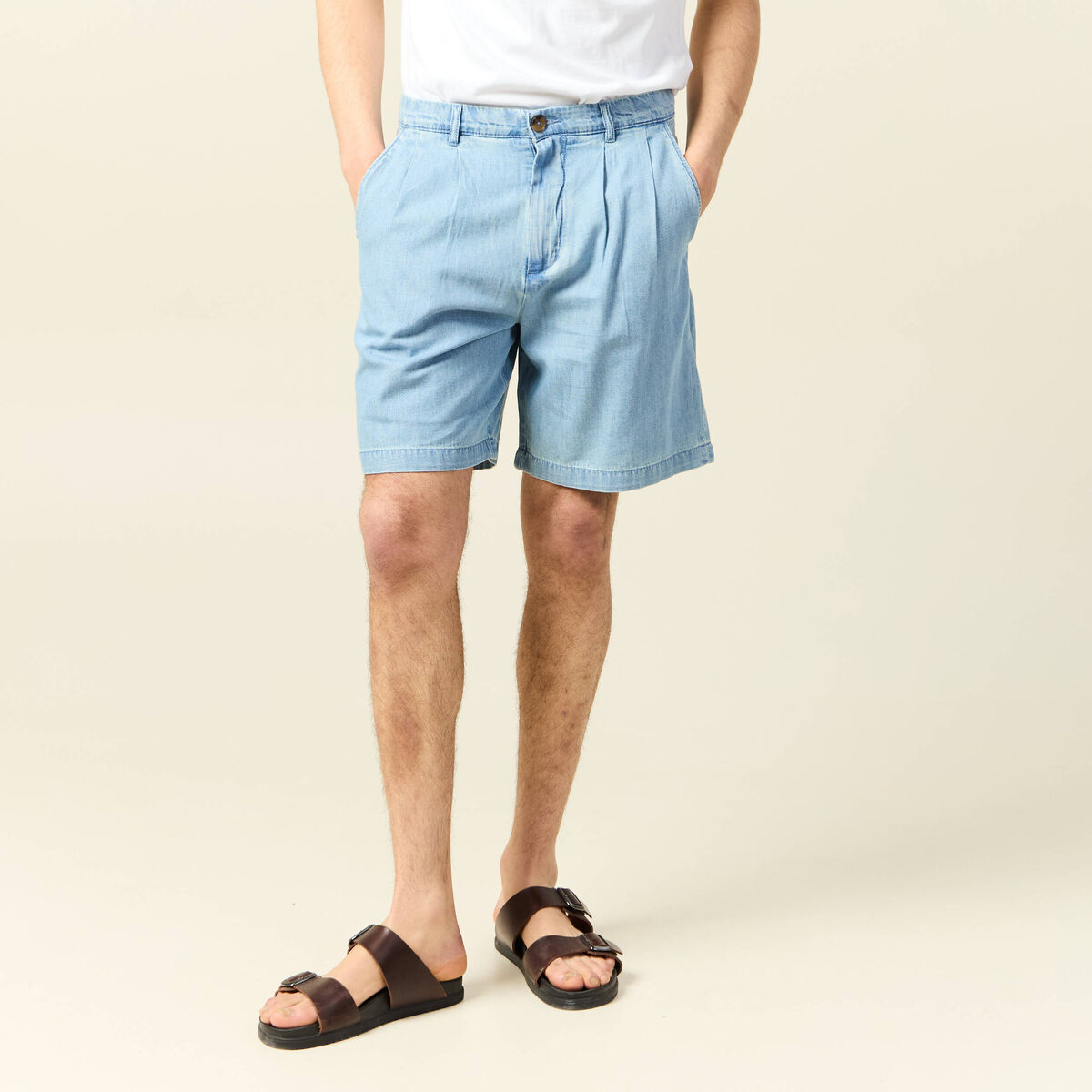 Bermuda droit avec pinces bleu gris homme