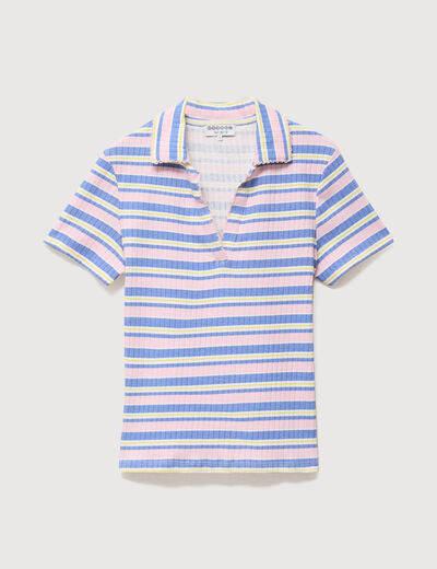 T-shirt polo ajust&eacute; c&ocirc;tel&eacute; en coton rose femme