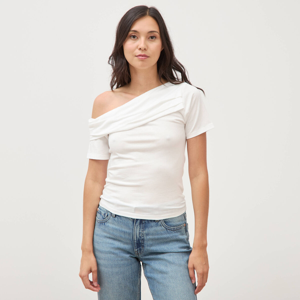 T-shirt ajust&eacute; manches courtes ecru femme