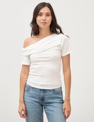 T-shirt ajust&eacute; manches courtes ecru femme