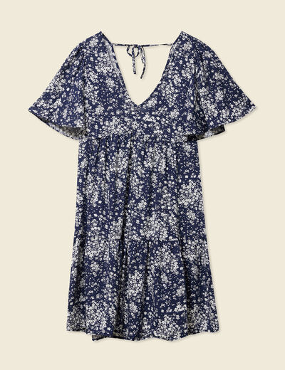 Robe évasée manches courtes bleu femme