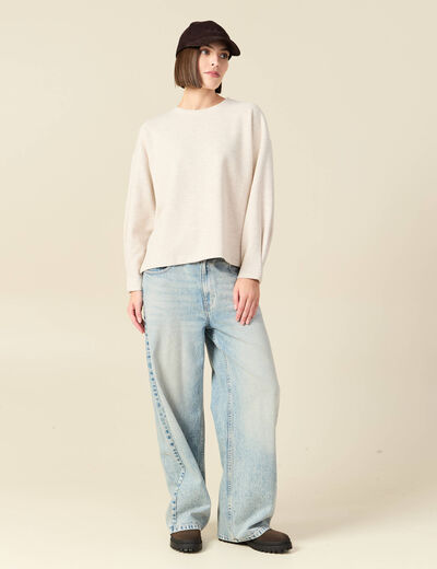 Sweat oversize col rond manches longues creme femme
