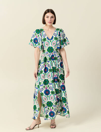 Robe col V manches courtes blanc femme