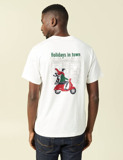 T-shirt manches courtes en coton no&euml;l ecru homme