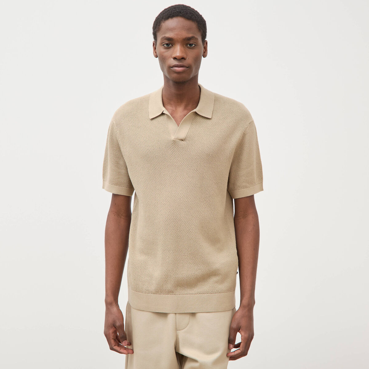 Polo manches courtes beige homme