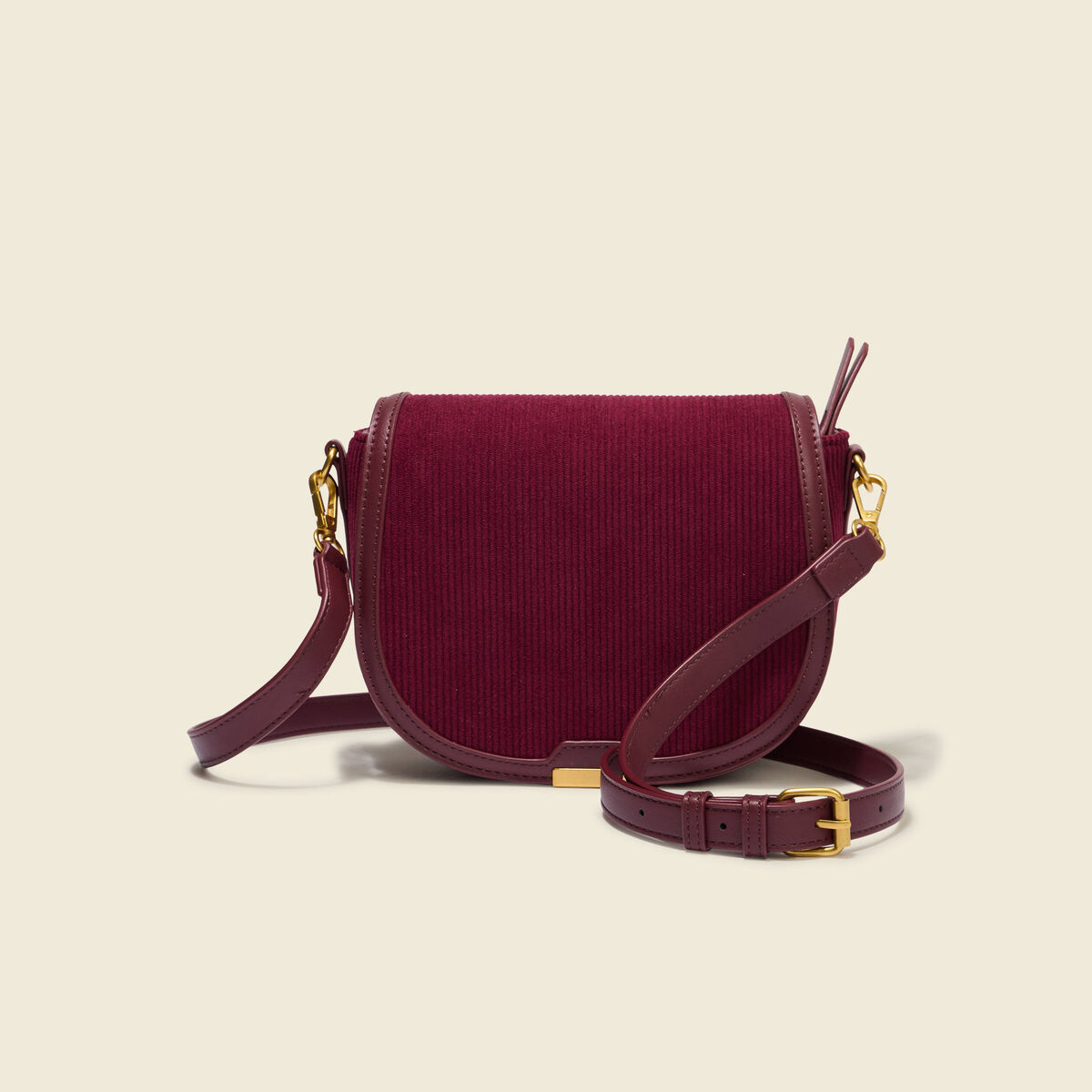 Sac bandouli&egrave;re en velours doubl&eacute; bordeaux femme