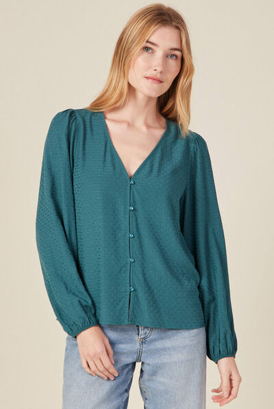 Chemise manches longues vert canard femme